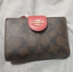 Coach Brown and Red Wallet with Signature Monogram